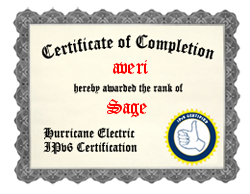 Hurricane Electrics IPv6 Certification